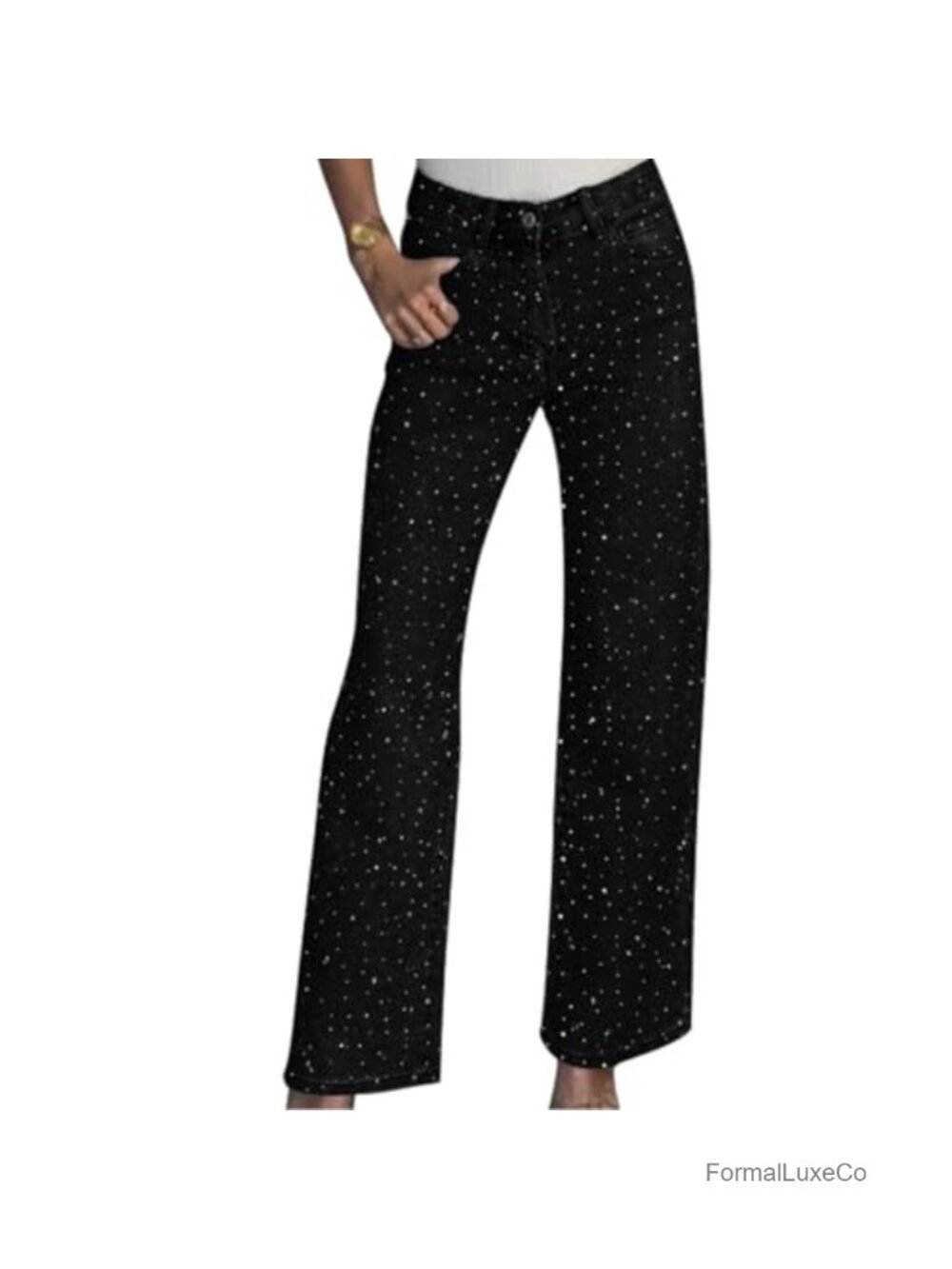 Women's Straight Leg Rhinestone Boyfriend Jeans Sparkly Bling Denim Pants